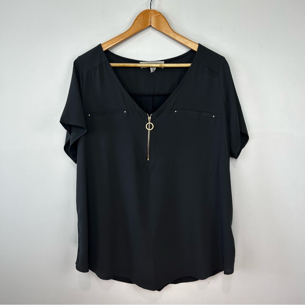 Tempted Hearts Grey Front Zip Detail Blouse 1X